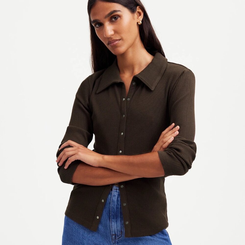 Madewell Snap Front Cardigan Top in Dark Carob, Size Small